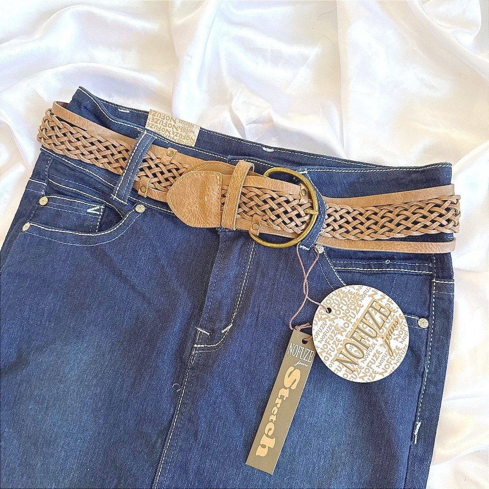 Nofuze Jeans Dark Wash Stretch Denim Skirt with Braided Belt Size 5/6 New